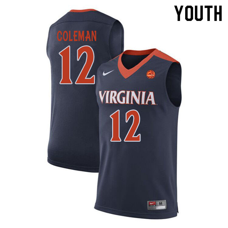 Youth #12 Chase Coleman Virginia Cavaliers College Basketball Jerseys Sale-Navy - Click Image to Close